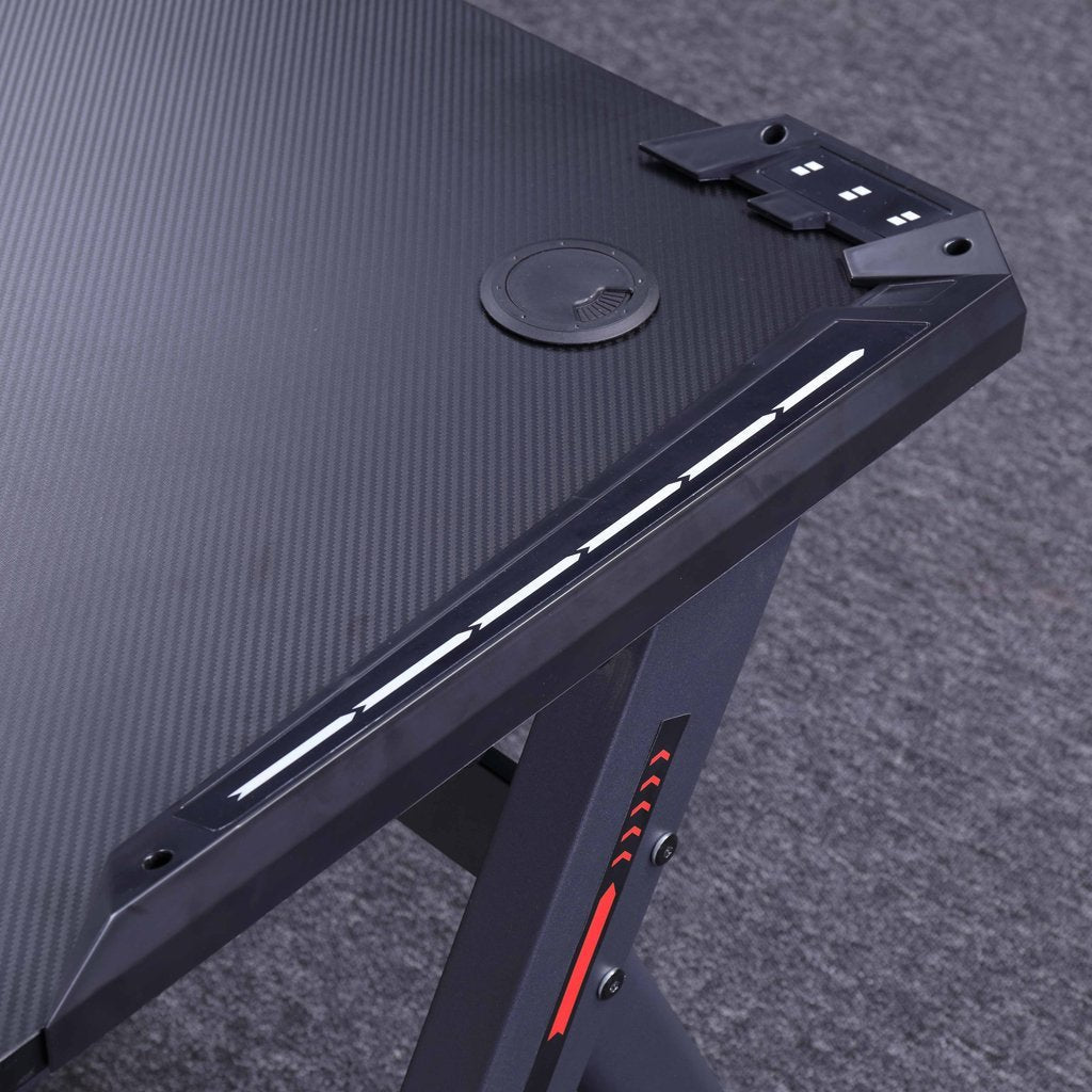 Gaming Desk with Y-Shaped Legs & RGB Lights - 140cm Black/Red
