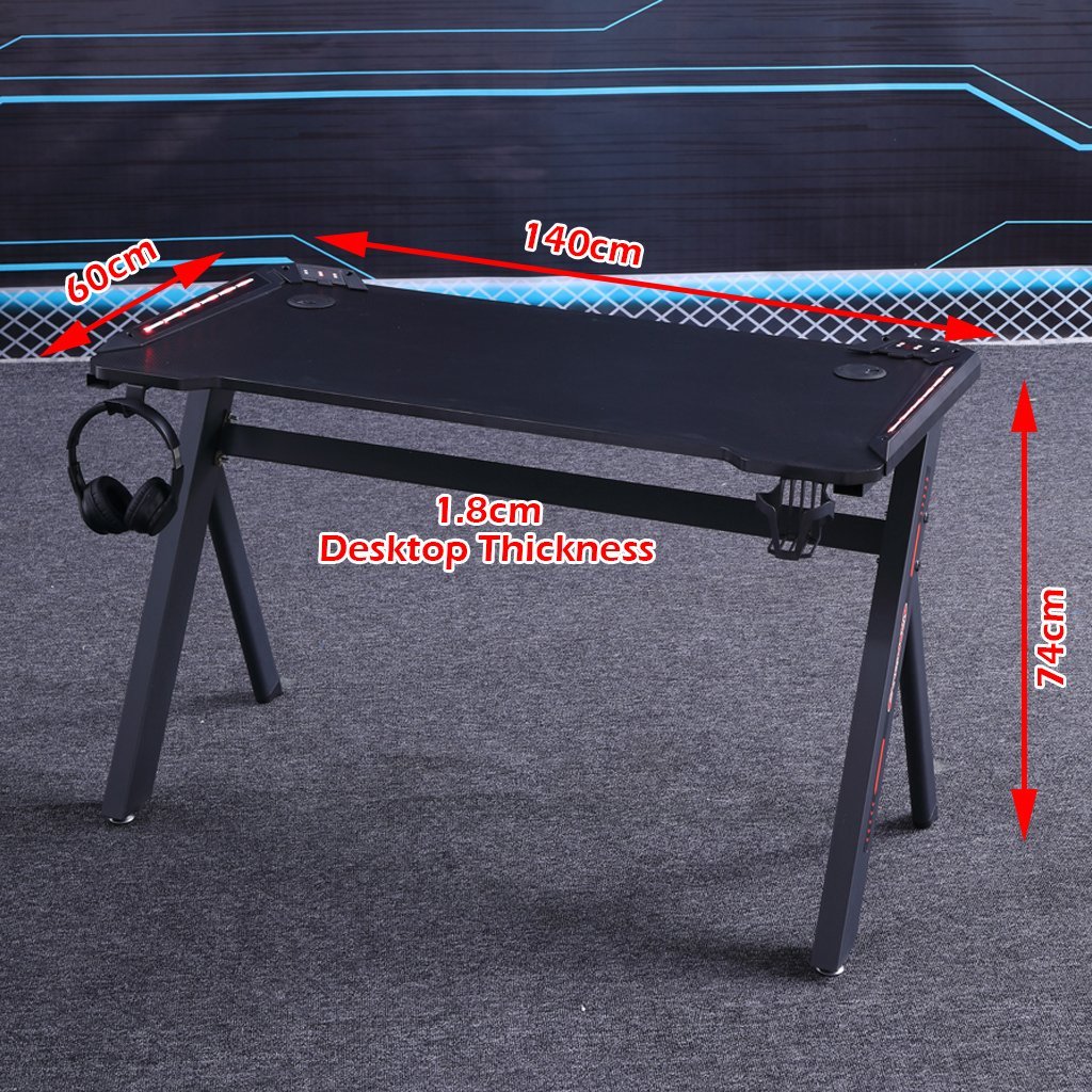 Gaming Desk with Y-Shaped Legs & RGB Lights - 140cm Black/Red