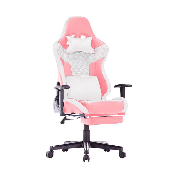 amazingooh Reclining Gaming Chair with RGB Lights & Bluetooth Speaker - Pink/White