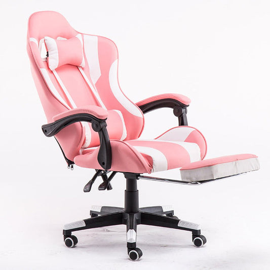 Reclining Gaming Chair with PU Leather - Pink/White