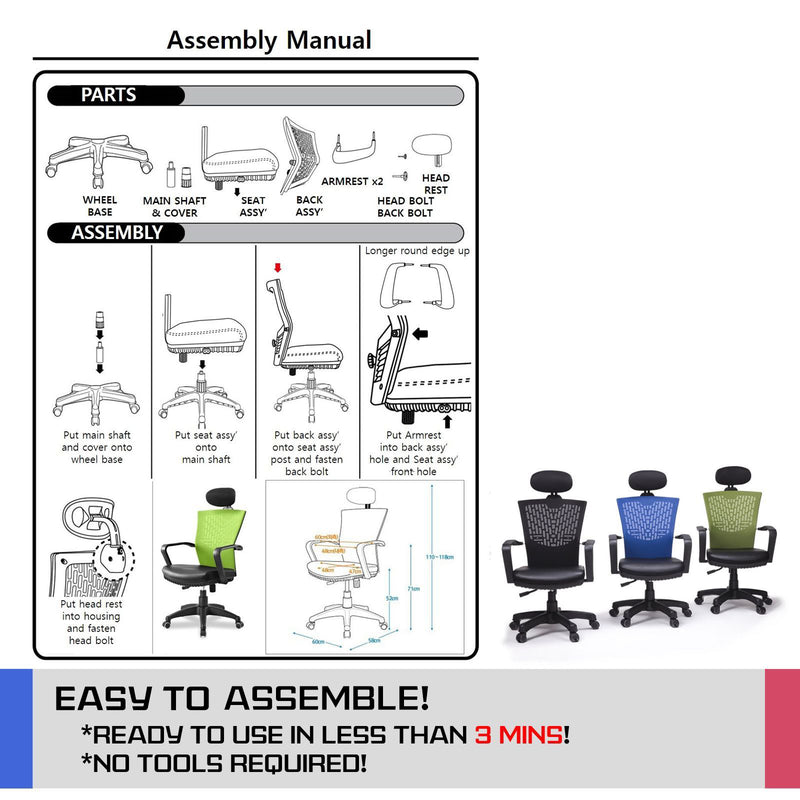 Korean Ergonomic Gaming Chair - Black