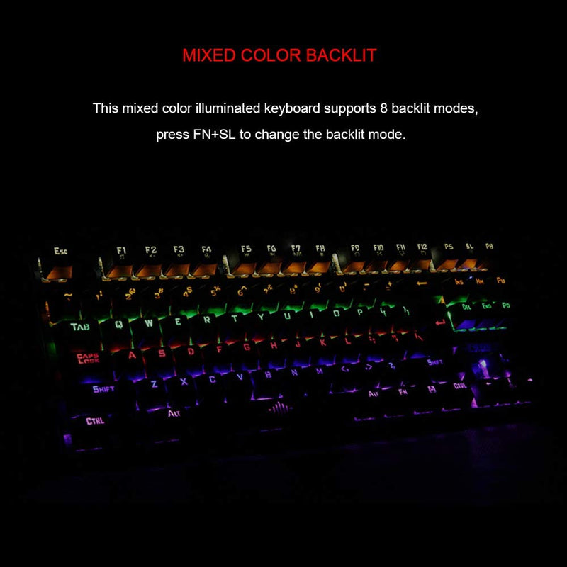 Mechanical Gaming Keyboard Green Switches 87 Keys LED Backlight PC and Laptop