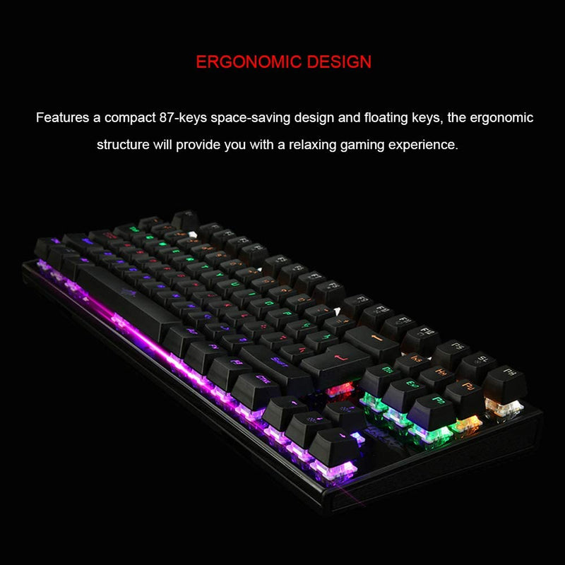 Mechanical Gaming Keyboard Green Switches 87 Keys LED Backlight PC and Laptop