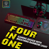 Gaming Mouse Keyboard Combo 4 In 1 Backlight Combination Breathing Rainbow LED