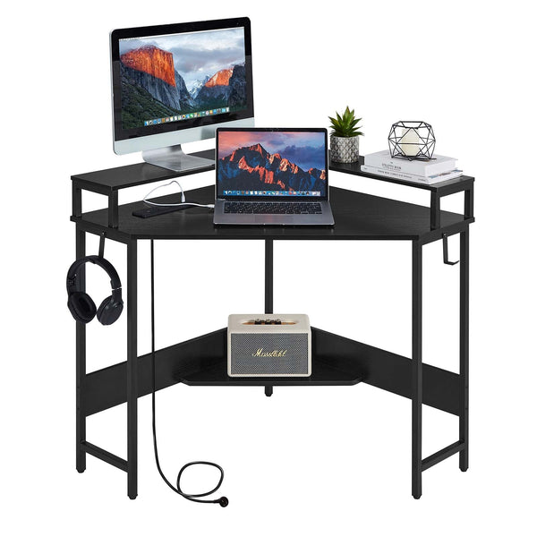 Casadiso L-Shaped Corner Desk with Built-In Charging Station - Black