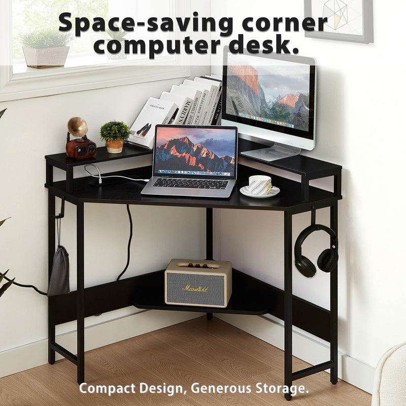 Casadiso L-Shaped Corner Desk with Built-In Charging Station - Black