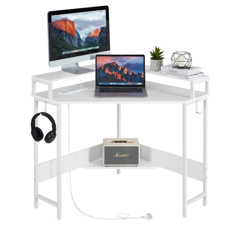 Casadiso L-Shaped Corner Desk with Built-In Charging Station - White