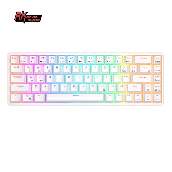 ROYAL KLUDGE RK68 Wireless Hot Swap White 65% Mechanical Keyboard, Red Switch