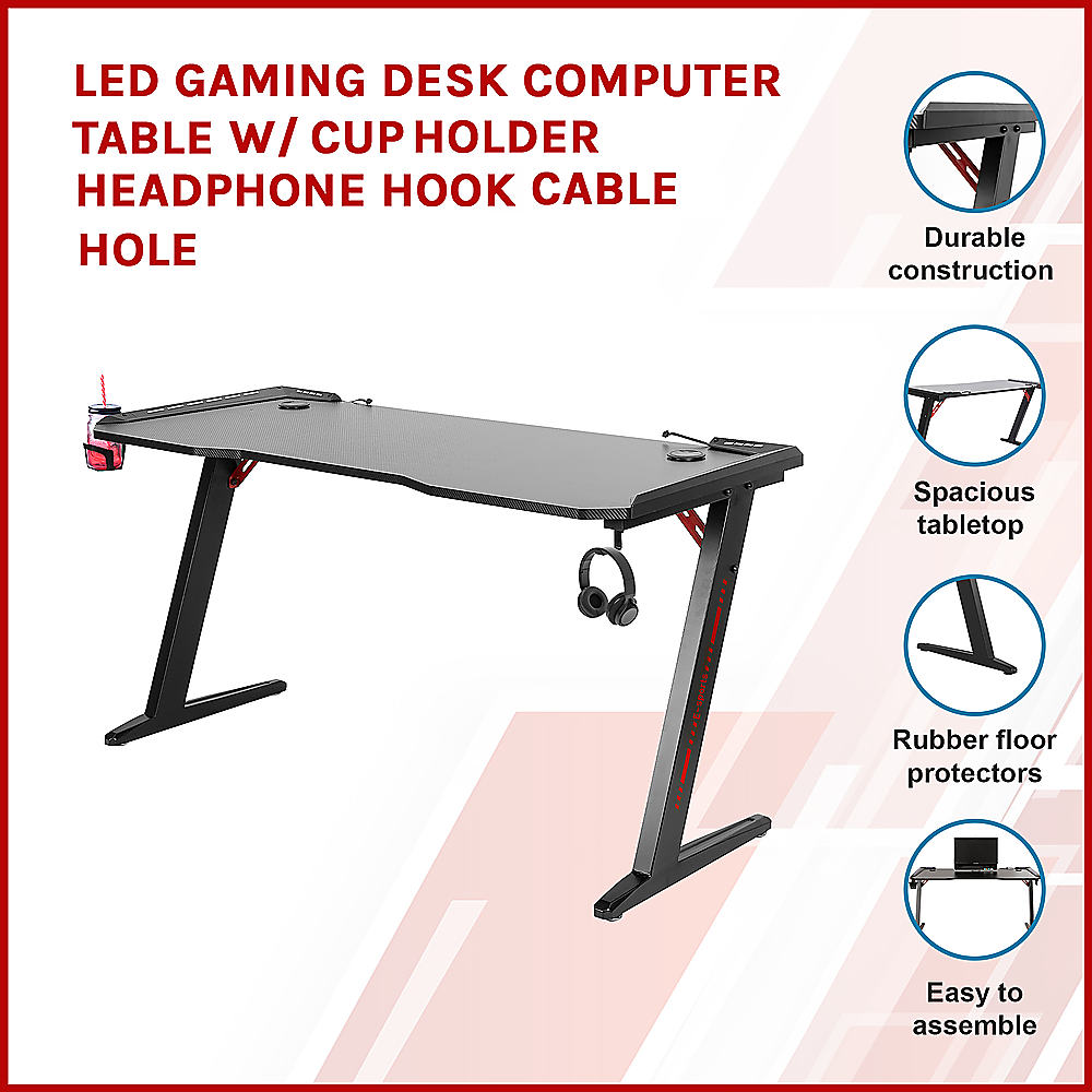 RTM Gaming Desk with Z-Shaped Legs & LED Lights - 120cm Black