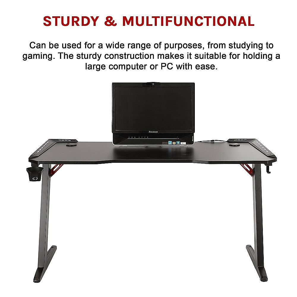 RTM Gaming Desk with Z-Shaped Legs & LED Lights - 120cm Black